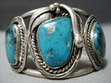 Huge Museum Vintage Native American Navajo Triple Turquoise Sterling Silver Bracelet Old-Nativo Arts