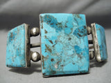 Superior Vintage Native American Navajo Huge Square Turquoise Sterling Silver Bracelet Old-Nativo Arts