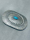 Eye Catching Vintage Native American Navajo Blue Diamond Turquoise Sterling Silver Buckle-Nativo Arts