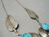 Detailed!! Vintage Native American Navajo Turquoise Coral Sterling Silver Leaf Necklace Old-Nativo Arts