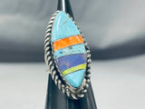 Sensational Vintage Native American Navajo Turquoise Gaspeite Sterling Silver Ring-Nativo Arts