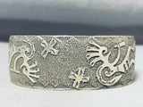 One Of A Kind Native American Navajo Sterling Silver Kokopellis Textured Bracelet-Nativo Arts