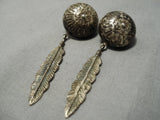 Wonderful Vintage Native American Navajo Feather Sterling Silver Earrings-Nativo Arts
