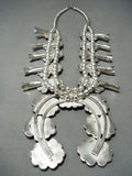 One Of Biggest Vintage Native American Navajo Turquoise Sterling Silver Squash Blossom Necklace-Nativo Arts