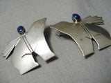 Very Unique Vintage Native American Navajo Bears Sterling Silver Lapis Earrings-Nativo Arts