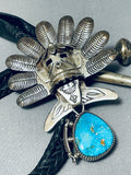 One Of Most Detailed Vintage Native American Navajo Kachina Turquoise Sterling Silver Bolo Tie-Nativo Arts