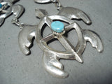Important Betsoi Family Vintage Native American Navajo Turtle Turquoise Sterling Silver Necklace-Nativo Arts