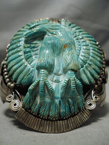 Best Vintage Native American Navajo Turquoise Eagle Fetish Sterling Silver Bracelet Old-Nativo Arts