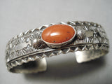 Very Intricate Silver Works Native American Navajo Coral Sterling Silver Bracelet Cuff-Nativo Arts