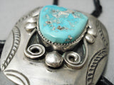 Natural Turquoise Detailed Vintage Native American Navajo Sterling Silver Bolo Tie Old-Nativo Arts