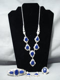 Amazing Native American Navajo Lapis Sterling Silver Necklace Earring Bracelet Ring Set-Nativo Arts