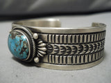 Detailed!! Native American Navajo Bisbee Turquoise Chavez Sterling Silver Tamp Bracelet-Nativo Arts