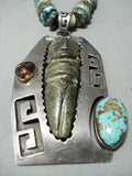 Native American Huge Heavy Vintage Sterling Silver Turquoise Necklace Old-Nativo Arts