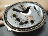 Native American Biggest Crazy Heavy Vintage Navajo Sterling Silver Bird Inlay Bracelet Old-Nativo Arts