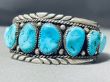 Astounding Vintage Native American Navajo 8 Blue Gem Turquoise Sterling Silver Bracelet-Nativo Arts