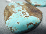 Native American Beautiful Santo Domingo 8 Turquoise Slab Sterling Silver Earrings-Nativo Arts