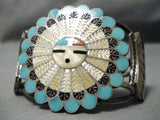 Important Edward Pablita Native American Zuni Turquoise Sterling Silver Inlay Bracelet Old-Nativo Arts
