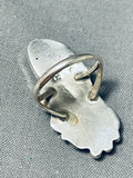 Ornate Native American Navajo Turquoise Sterling Silver Leaf Stems Huge Ring-Nativo Arts