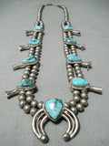 Rare Turquoise Vintage Native American Navajo Sterling Silver Squash Blossom Necklace-Nativo Arts