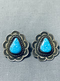 Signed Vintage Native American Navajo Turquoise Sterling Silver Earrings-Nativo Arts