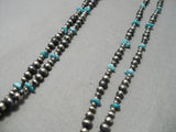 Marvelous Native American Navajo Hand Tooled Sterling Silver Turquoise Bead Wrap Around Necklace-Nativo Arts