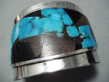 Colossal Heavy Vintage Native American Navajo Blue Diamond Turquoise Sterling Silver Bracelet-Nativo Arts