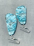 Native American Stunning Santo Domingo Old Kingman Turquoise Sterling Silver Earrings-Nativo Arts