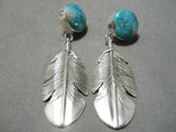 Important Native American Navajo Royston Turquoise Sterling Silver Earrings-Nativo Arts