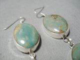 Long 3 Tier Navajo Royston Turquoise Native American Sterling Silver Earrings-Nativo Arts