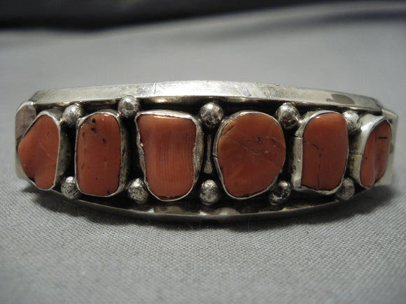 Amazing Vintage Navajo Coral Sterling Silver Native American Bracelet Old Cuff-Nativo Arts