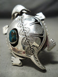 So Detailed Huge Native American Navajo Toad Turquoise Sterling Silver Ring-Nativo Arts