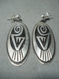 Historical Vintage Michael Kabotie Native American Hopi Sterling Silver Earrings-Nativo Arts