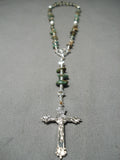 Very Rare Native American Navajo Royston Turquoise Sterling Silver Catholic Rosary Necklace-Nativo Arts