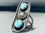 Incredible Vintage Native American Navajo Blue Gem Turquoise Sterling Silver Ring-Nativo Arts