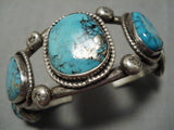 Scarce Vintage Native American Navajo Blue Warrior Turquoise Sterling Silver Bracelet Old-Nativo Arts