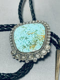 Rare Vintage Native American Navajo #8 Turquoise Sterling Silver Bolo Tie-Nativo Arts