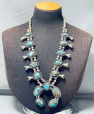 Bisbee Turquoise Vintage Native American Navajo Sterling Silver Squash Blossom Necklace-Nativo Arts
