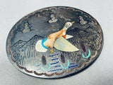 One Of The Most Unique Vintage Native American Navajo Turquoise Inlay Sterling Silver Buckle-Nativo Arts