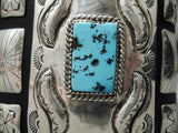 Astonishing Vintage Native American Navajo Repoussed Turquoise Sterling Silver Kwtoh Bracelet-Nativo Arts