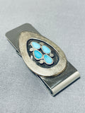 Exquisite Vintage Native American Navajo Turquoise Inlay Sterling Silver Money Clip-Nativo Arts