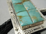 Detailed!! Vintage Native American Navajo Squared Royston Turquoise Sterling Silver Bolo Tie-Nativo Arts