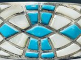 Native American One Of Most Intricate Vintage Navajo Turquoise Inlay Sterling Silver Bracelet-Nativo Arts