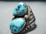 Huge Men's Vintage Native American Navajo Morenci Turquoise Sterling Silver Ring Old-Nativo Arts