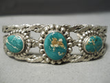 Very Early Coil Galore Heavu Vintage Native American Navajo Turquoise Sterling Silver Bracelet-Nativo Arts