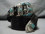 Striking Vintage Native American Navajo Blue Gem Turquoise Sterling Silver Ranger Buckle Set-Nativo Arts