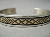 Hand Tooled Real 14k Gold Vintage Native American Navajo Sterling Silver Bracelet Old-Nativo Arts
