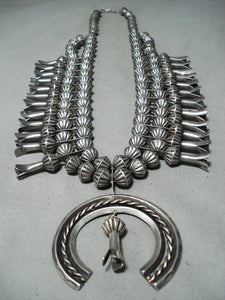 Rare Hogan Bead Vintage Native American Navajo Sterling Silver Squash Blossom Necklace-Nativo Arts