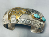 Native American Signed Turquoise Bear Sterling Silver Brass Bear Bracelet-Nativo Arts