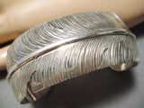 Huge Hand Carved Feather Genius Native American Navajo Sterling Silver Bracelet-Nativo Arts