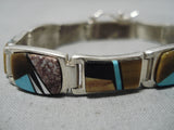 Magnificent Vintage Native American Navajo Raised Inlay Sterling Silver Turquoise Bracelet-Nativo Arts